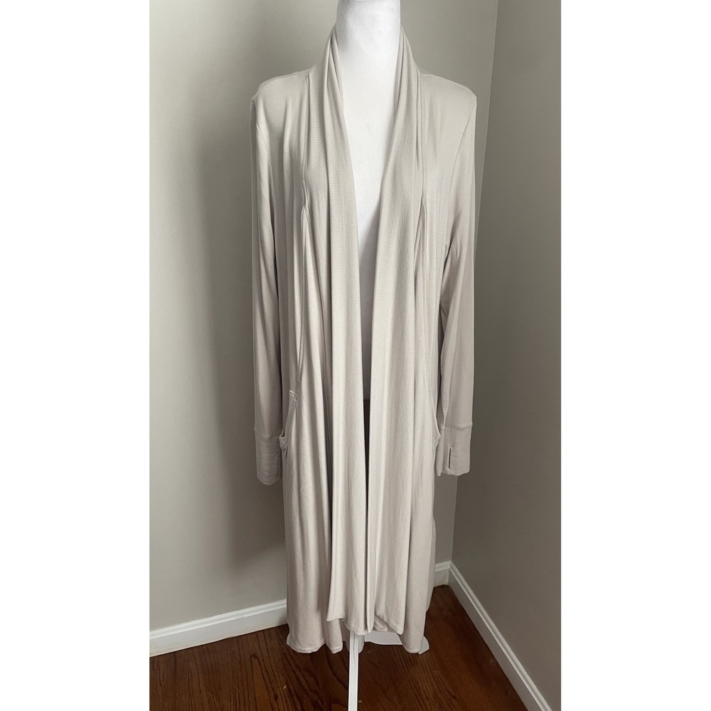 Athleta Pranayama Women L Long Wrap Abalone Tan Yoga Cozy Stretch Duster Cardiga